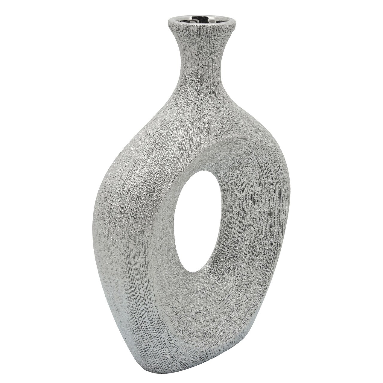 Kingston Living Ceramic Cut Out Beaded Oval Vase - 13" - Silver
